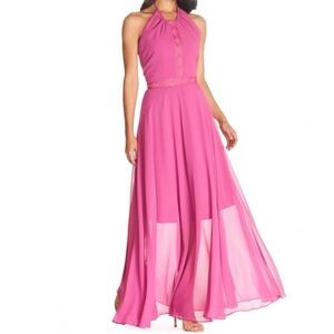 New Dress the Population Odette Halter Neck Chiffon Maxi Dress Size Small